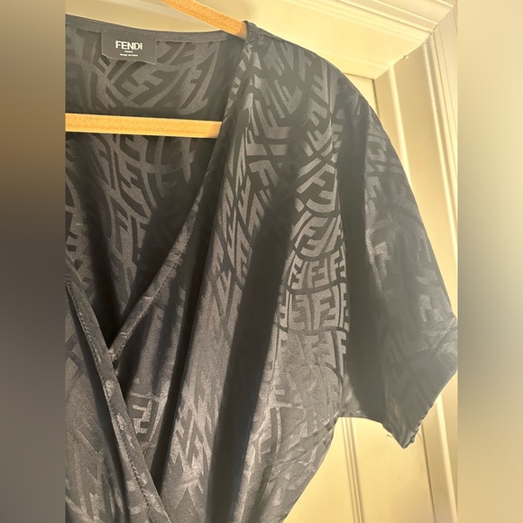 FENDI LOGO FF WRAP LOOK BELTED DRESS BLACK SIZE M or L. HIGH LOW NEVER WORN - Picture 13 of 16